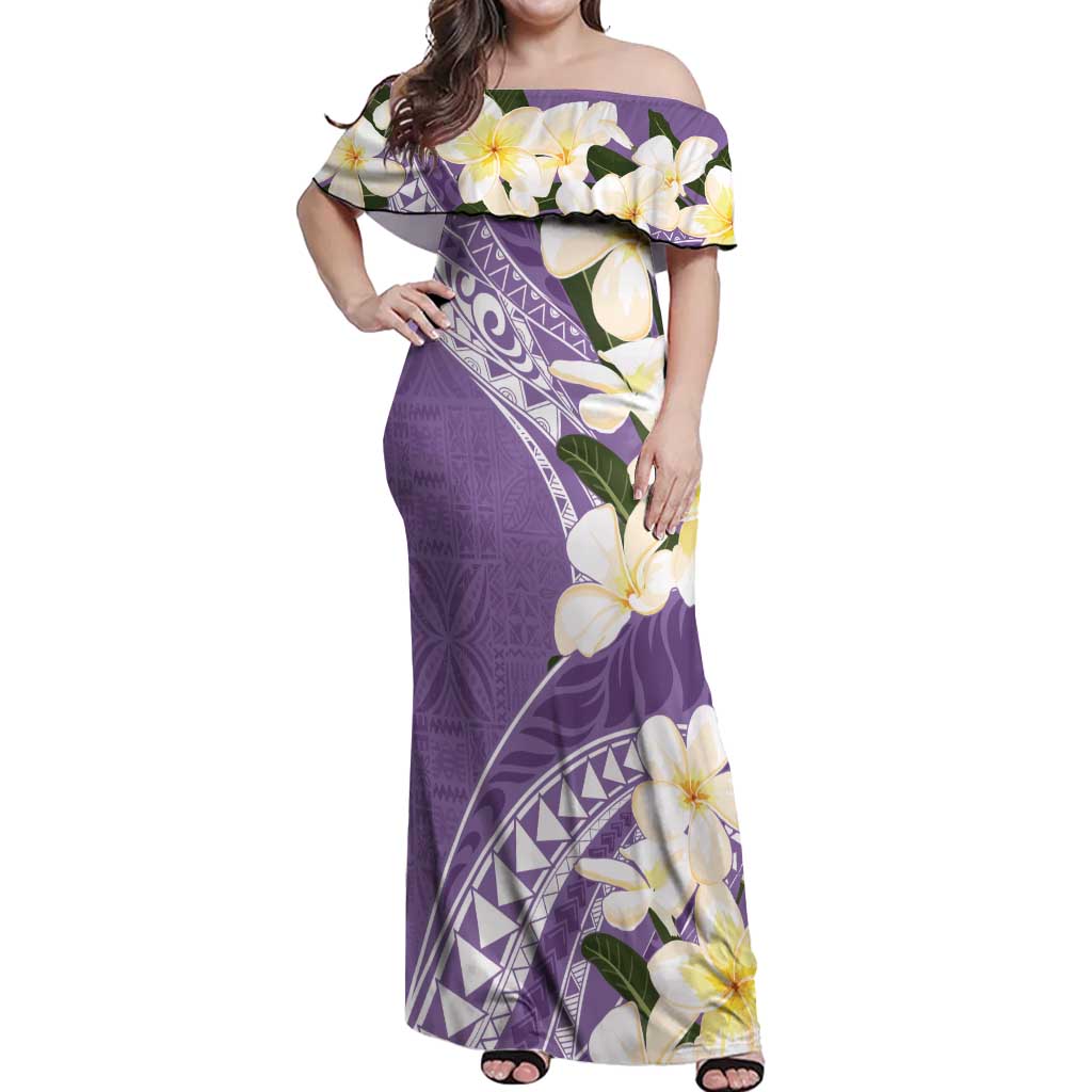 Aloha Hawaii Festive Off Shoulder Maxi Dress Frangipani Lace Classic - Lavender