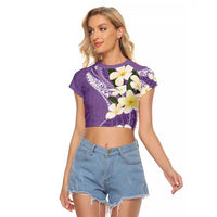 Aloha Hawaii Festive Raglan Cropped T Shirt Frangipani Lace Classic - Lavender