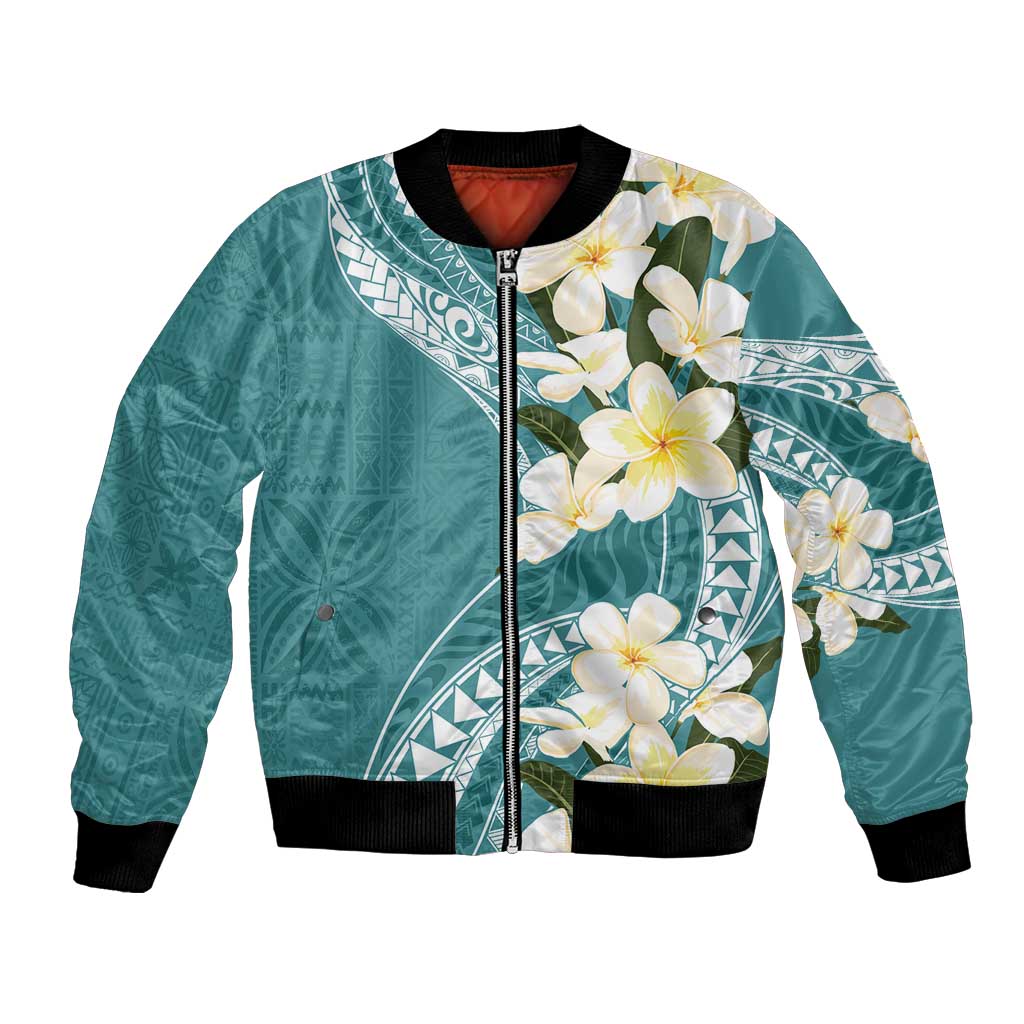 Aloha Hawaii Festive Bomber Jacket Frangipani Lace Classic - Teal LT7 Unisex Teal - Polynesian Pride