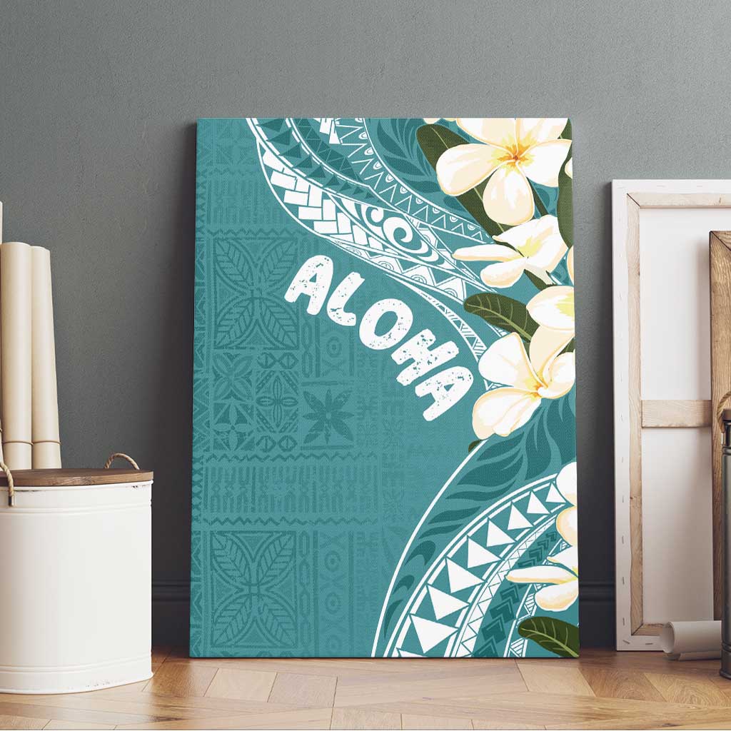 Aloha Hawaii Festive Canvas Wall Art Frangipani Lace Classic - Teal