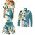 Aloha Hawaii Festive Couples Matching Mermaid Dress and Long Sleeve Button Shirt Frangipani Lace Classic - Teal