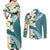Aloha Hawaii Festive Couples Matching Off Shoulder Maxi Dress and Long Sleeve Button Shirt Frangipani Lace Classic - Teal
