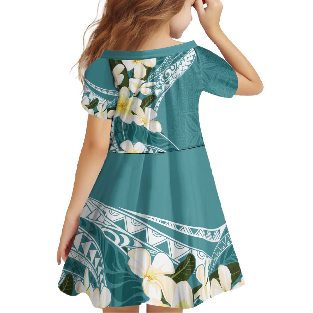Aloha Hawaii Festive Family Matching Off The Shoulder Long Sleeve Dress and Hawaiian Shirt Frangipani Lace Classic - Teal LT7 - Polynesian Pride