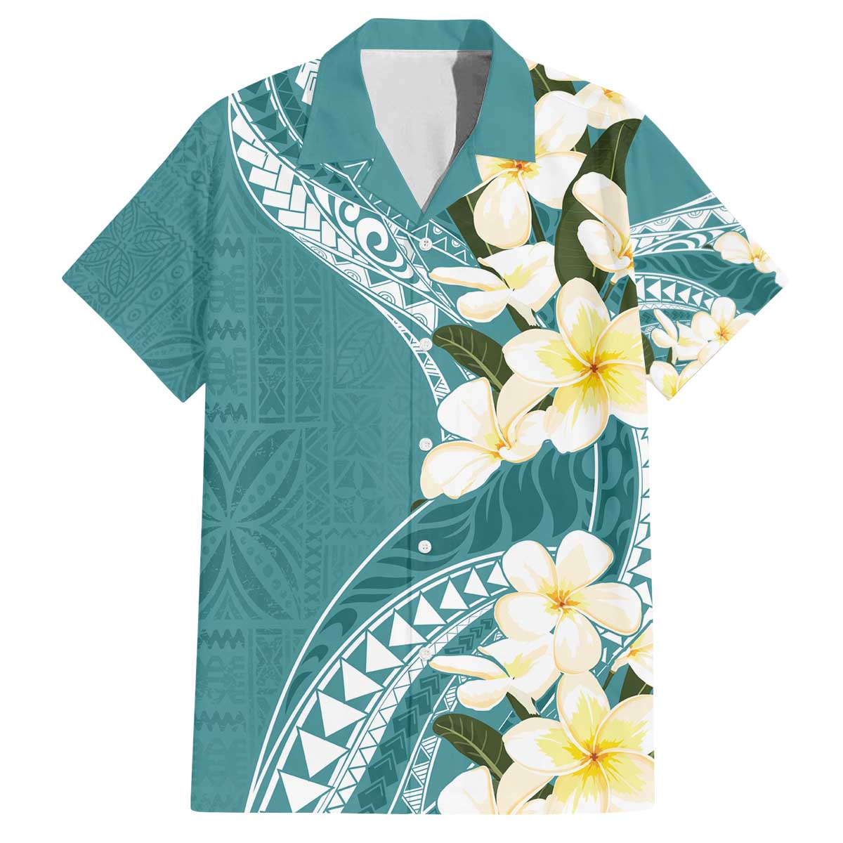 Aloha Hawaii Festive Family Matching Off The Shoulder Long Sleeve Dress and Hawaiian Shirt Frangipani Lace Classic - Teal LT7 Dad's Shirt - Short Sleeve Teal - Polynesian Pride