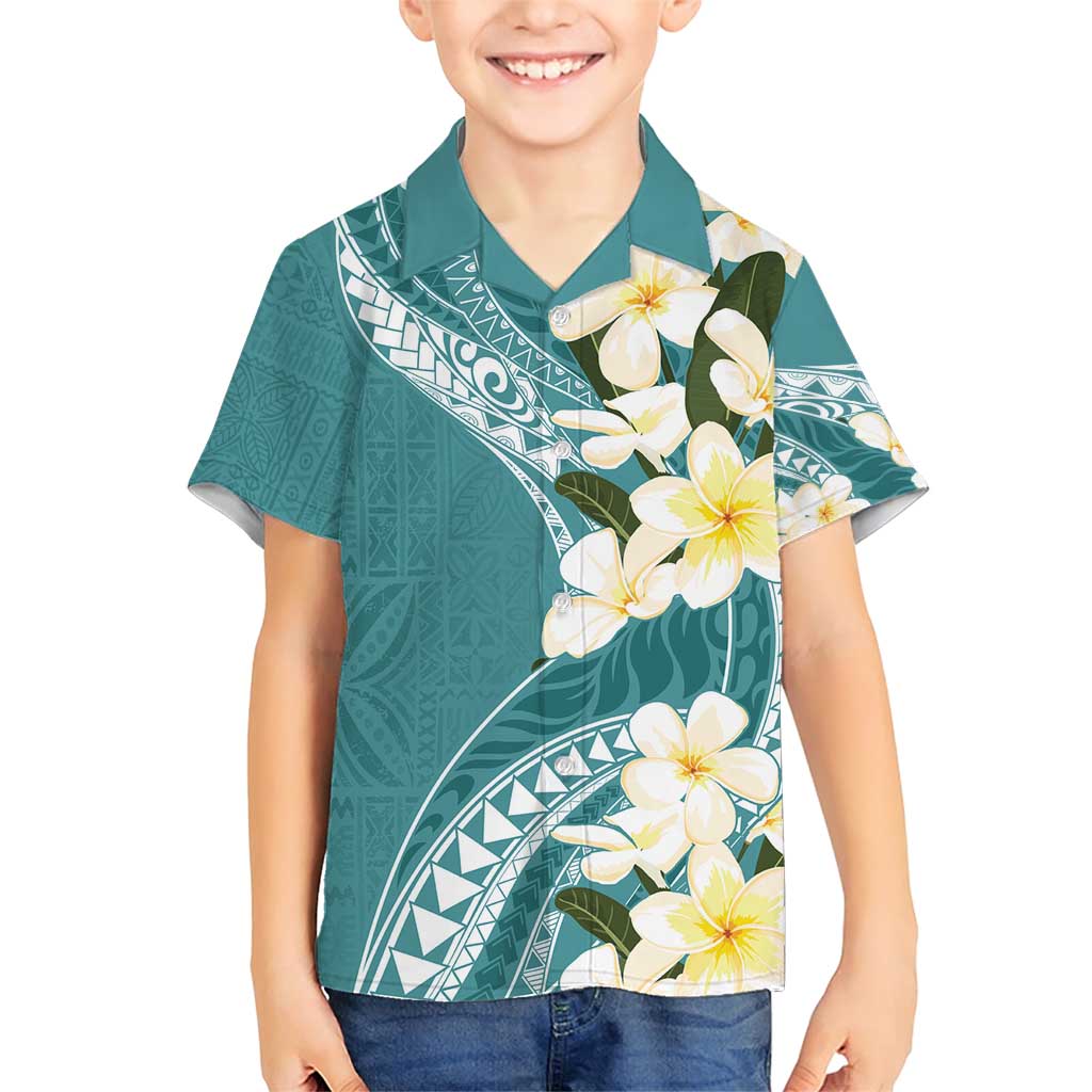 Aloha Hawaii Festive Family Matching Short Sleeve Bodycon Dress and Hawaiian Shirt Frangipani Lace Classic - Teal LT7 Son's Shirt Teal - Polynesian Pride