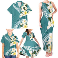 Aloha Hawaii Festive Family Matching Tank Maxi Dress and Hawaiian Shirt Frangipani Lace Classic - Teal