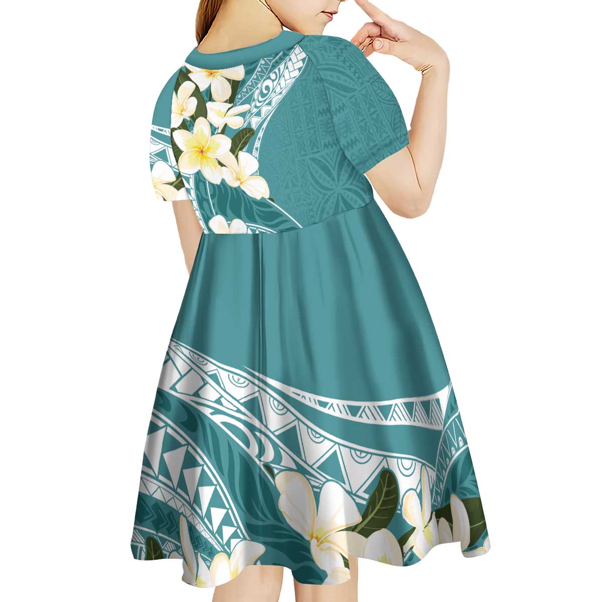 Aloha Hawaii Festive Kid Short Sleeve Dress Frangipani Lace Classic - Teal
