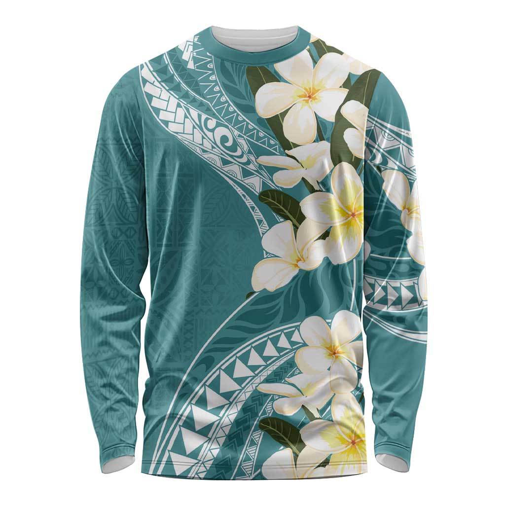 Aloha Hawaii Festive Long Sleeve Shirt Frangipani Lace Classic - Teal LT7 Unisex Teal - Polynesian Pride