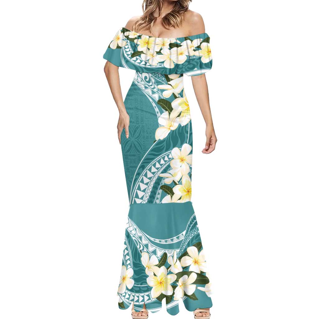 Aloha Hawaii Festive Mermaid Dress Frangipani Lace Classic - Teal