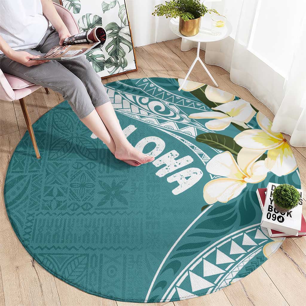 Aloha Hawaii Festive Round Carpet Frangipani Lace Classic - Teal LT7 - Polynesian Pride