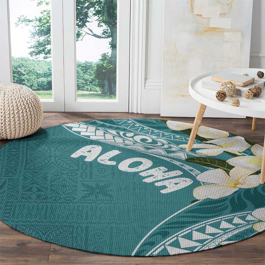 Aloha Hawaii Festive Round Carpet Frangipani Lace Classic - Teal LT7 - Polynesian Pride