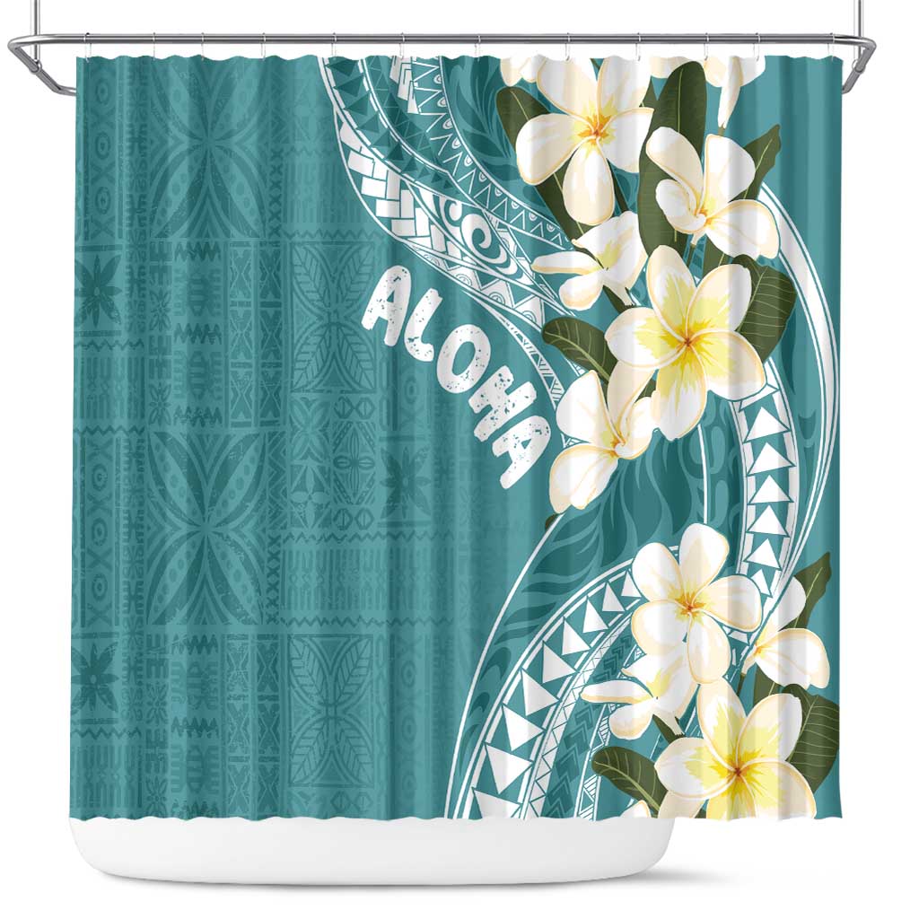 Aloha Hawaii Festive Shower Curtain Frangipani Lace Classic - Teal LT7 Teal - Polynesian Pride