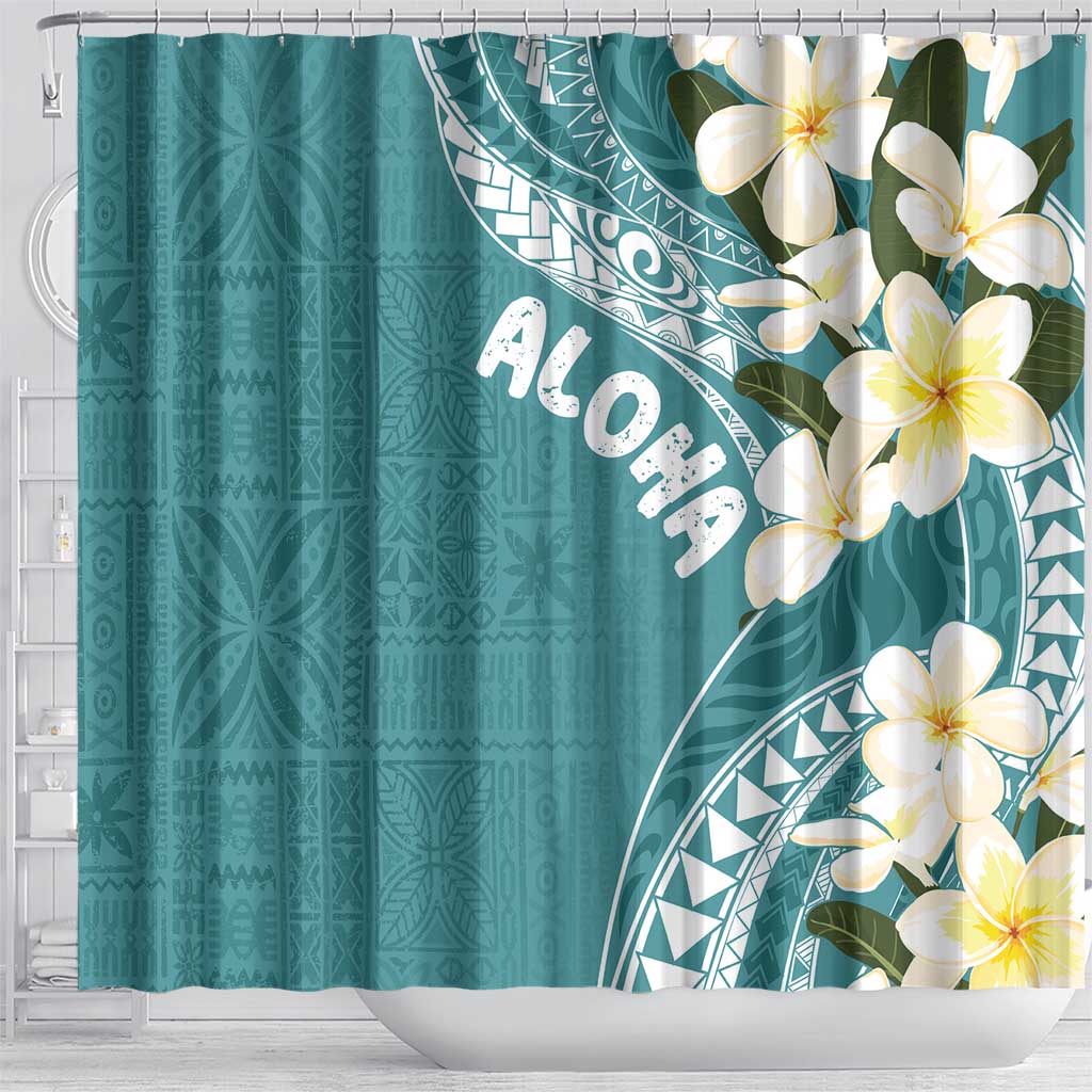 Aloha Hawaii Festive Shower Curtain Frangipani Lace Classic - Teal