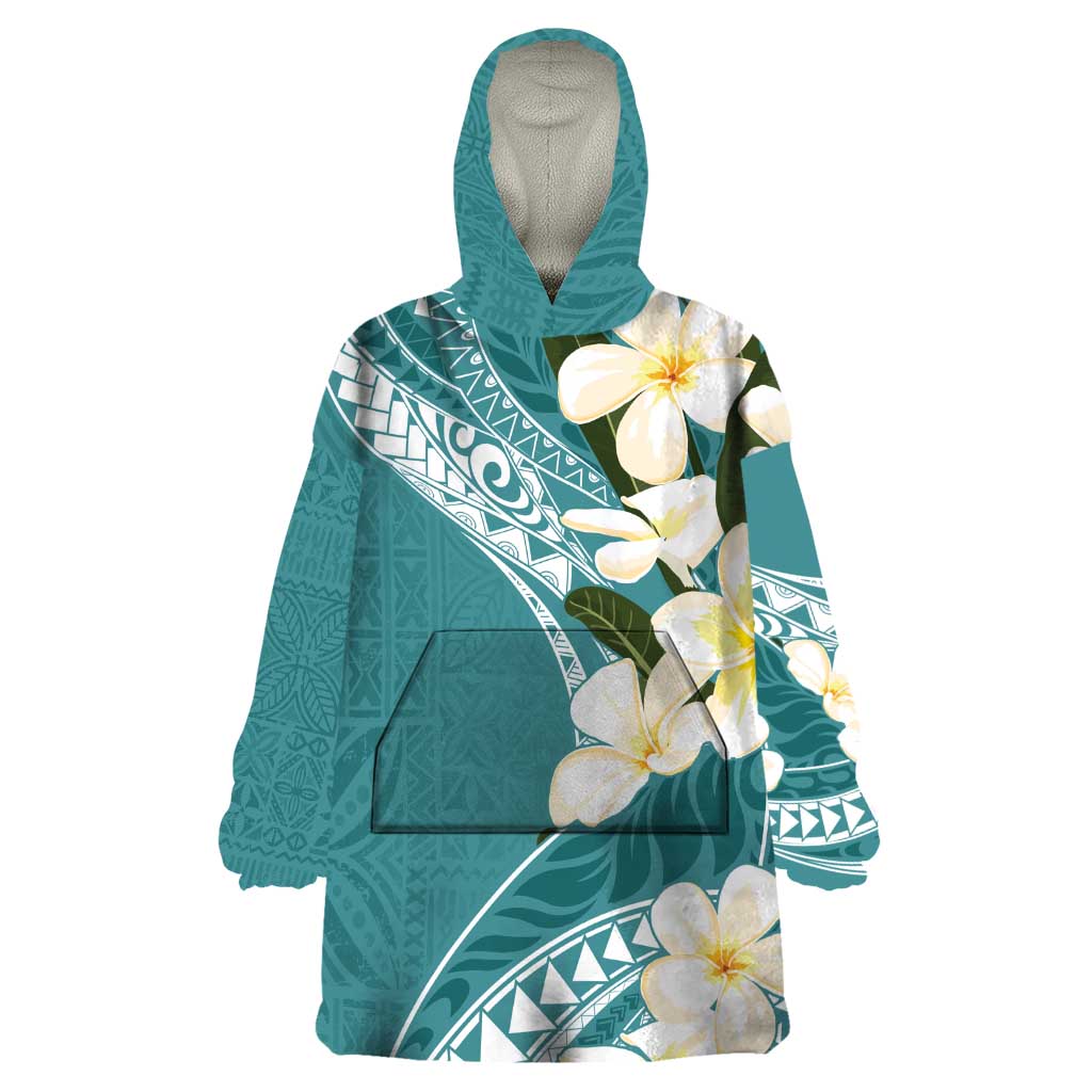Aloha Hawaii Festive Wearable Blanket Hoodie Frangipani Lace Classic - Teal LT7 One Size Teal - Polynesian Pride