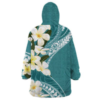 Aloha Hawaii Festive Wearable Blanket Hoodie Frangipani Lace Classic - Teal