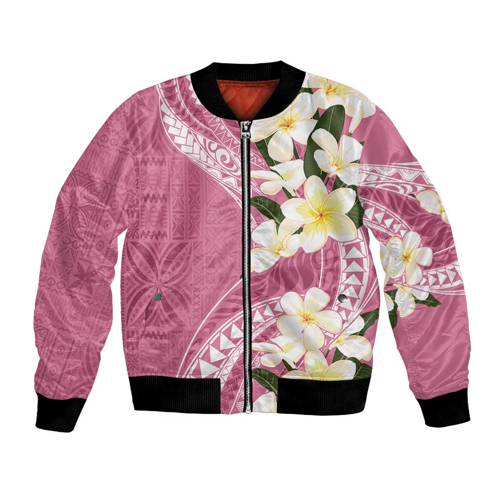 Aloha Hawaii Festive Bomber Jacket Frangipani Lace Classic - Rosy LT7 Unisex Pink - Polynesian Pride