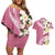 Aloha Hawaii Festive Couples Matching Off Shoulder Short Dress and Hawaiian Shirt Frangipani Lace Classic - Rosy