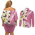 Aloha Hawaii Festive Couples Matching Off Shoulder Short Dress and Long Sleeve Button Shirt Frangipani Lace Classic - Rosy