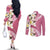 Aloha Hawaii Festive Couples Matching Off The Shoulder Long Sleeve Dress and Long Sleeve Button Shirt Frangipani Lace Classic - Rosy