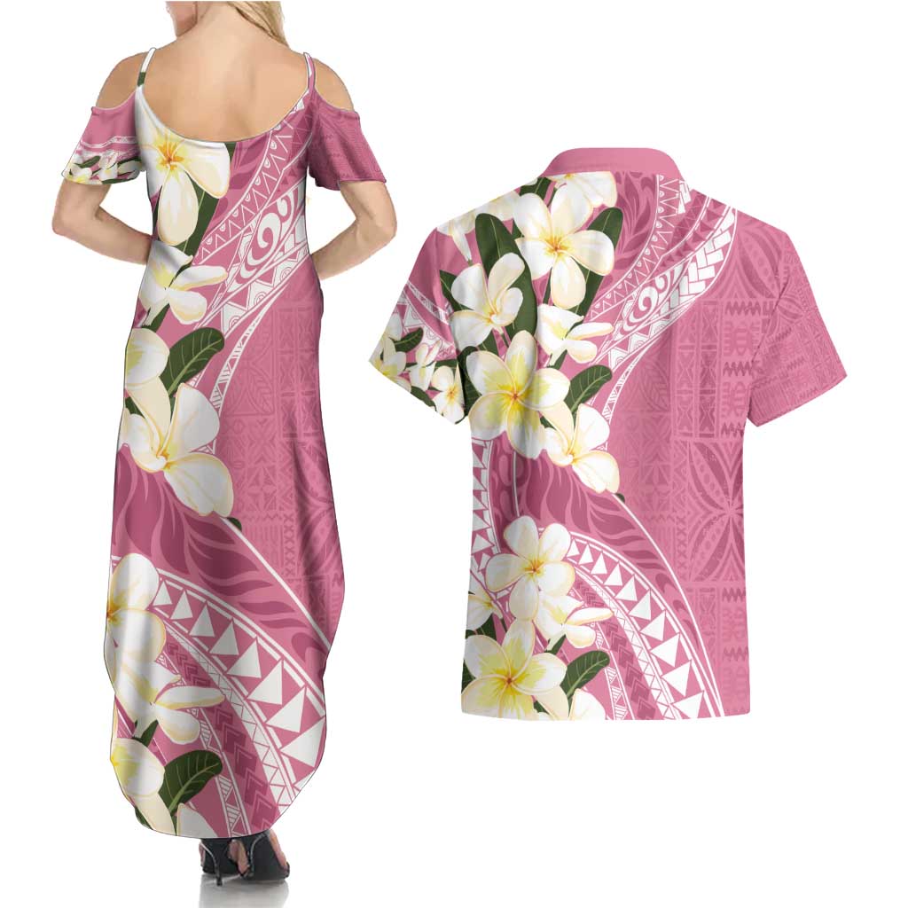 Aloha Hawaii Festive Couples Matching Summer Maxi Dress and Hawaiian Shirt Frangipani Lace Classic - Rosy