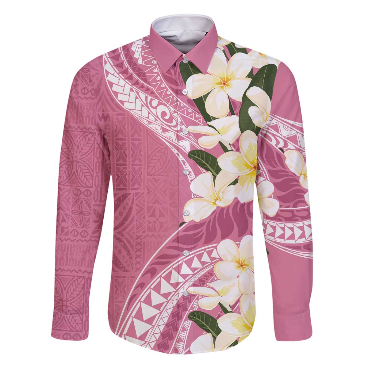 Aloha Hawaii Festive Family Matching Off The Shoulder Long Sleeve Dress and Hawaiian Shirt Frangipani Lace Classic - Rosy LT7 Dad's Shirt - Long Sleeve Pink - Polynesian Pride