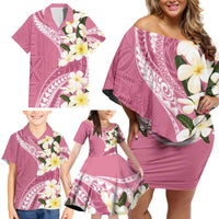 Aloha Hawaii Festive Family Matching Off Shoulder Short Dress and Hawaiian Shirt Frangipani Lace Classic - Rosy