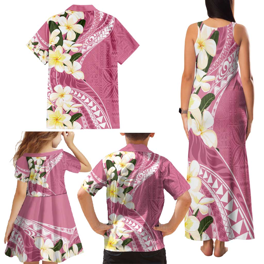 Aloha Hawaii Festive Family Matching Tank Maxi Dress and Hawaiian Shirt Frangipani Lace Classic - Rosy