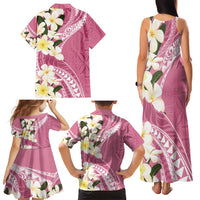 Aloha Hawaii Festive Family Matching Tank Maxi Dress and Hawaiian Shirt Frangipani Lace Classic - Rosy