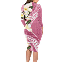 Aloha Hawaii Festive Long Sleeve Bodycon Dress Frangipani Lace Classic - Rosy