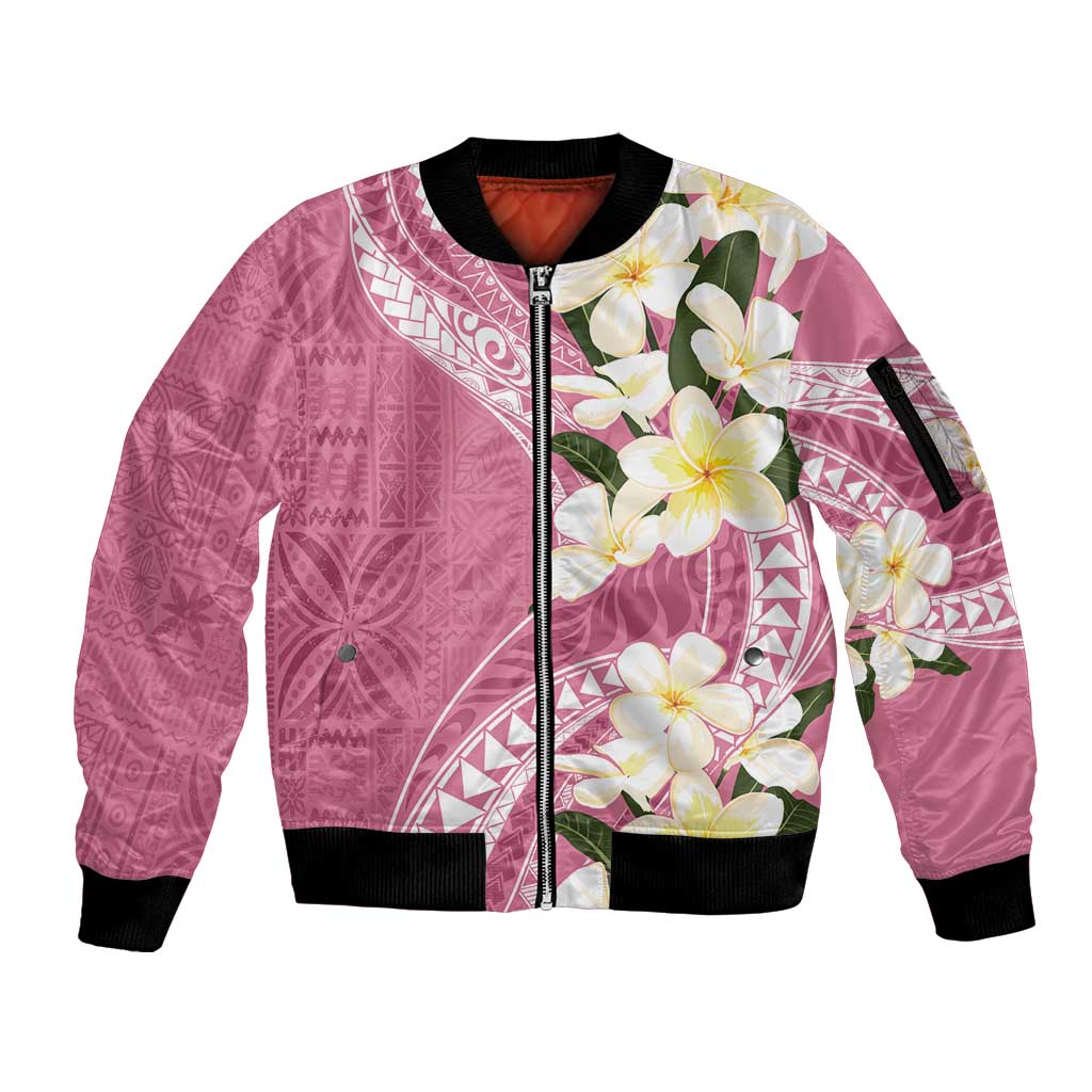 Aloha Hawaii Festive Sleeve Zip Bomber Jacket Frangipani Lace Classic - Rosy LT7 Unisex Pink - Polynesian Pride