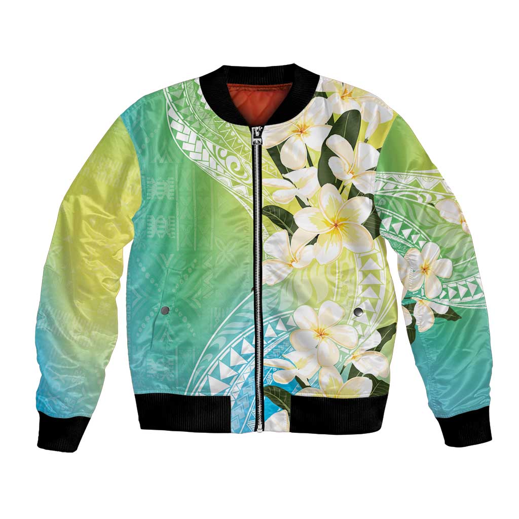 Aloha Hawaii Festive Bomber Jacket Frangipani Lace Classic - Summer Vibes LT7 Unisex Blue Green - Polynesian Pride