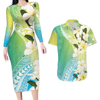 Aloha Hawaii Festive Couples Matching Long Sleeve Bodycon Dress and Hawaiian Shirt Frangipani Lace Classic - Summer Vibes