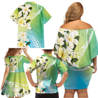 Aloha Hawaii Festive Family Matching Off Shoulder Short Dress and Hawaiian Shirt Frangipani Lace Classic - Summer Vibes
