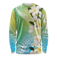 Aloha Hawaii Festive Long Sleeve Shirt Frangipani Lace Classic - Summer Vibes LT7 Unisex Blue Green - Polynesian Pride