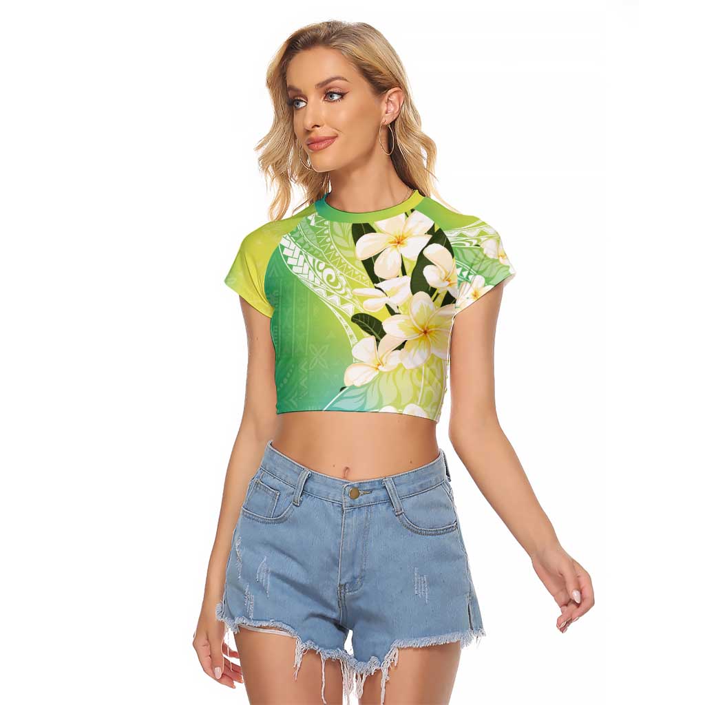 Aloha Hawaii Festive Raglan Cropped T Shirt Frangipani Lace Classic - Summer Vibes LT7 Female Blue Green - Polynesian Pride