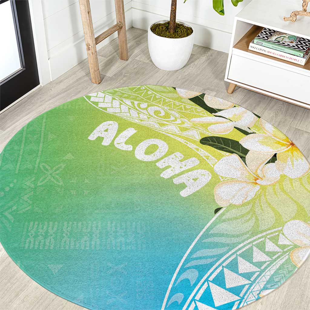 Aloha Hawaii Festive Round Carpet Frangipani Lace Classic - Summer Vibes LT7 Blue Green - Polynesian Pride