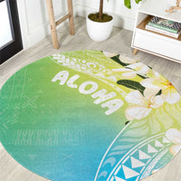 Aloha Hawaii Festive Round Carpet Frangipani Lace Classic - Summer Vibes LT7 Blue Green - Polynesian Pride