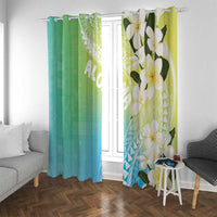 Aloha Hawaii Festive Window Curtain Frangipani Lace Classic - Summer Vibes LT7 With Grommets Blue Green - Polynesian Pride