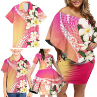 Aloha Hawaii Festive Family Matching Off Shoulder Short Dress and Hawaiian Shirt Frangipani Lace Classic - Spring Vibes