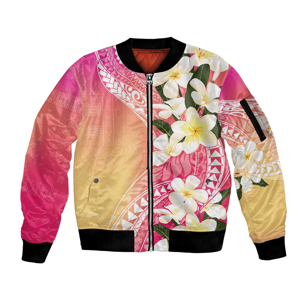 Aloha Hawaii Festive Sleeve Zip Bomber Jacket Frangipani Lace Classic - Spring Vibes LT7 Unisex Colorful - Polynesian Pride