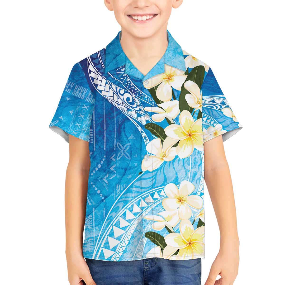 Aloha Hawaii Festive Family Matching Puletasi and Hawaiian Shirt Frangipani Lace Classic - Oceanic