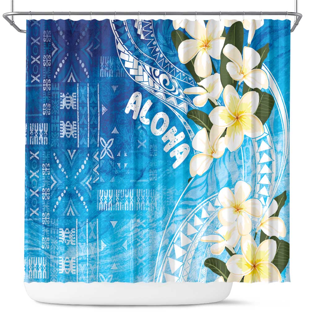 Aloha Hawaii Festive Shower Curtain Frangipani Lace Classic - Oceanic LT7 Navy - Polynesian Pride