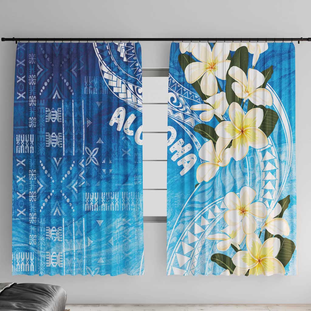 Aloha Hawaii Festive Window Curtain Frangipani Lace Classic - Oceanic LT7 With Hooks Navy - Polynesian Pride