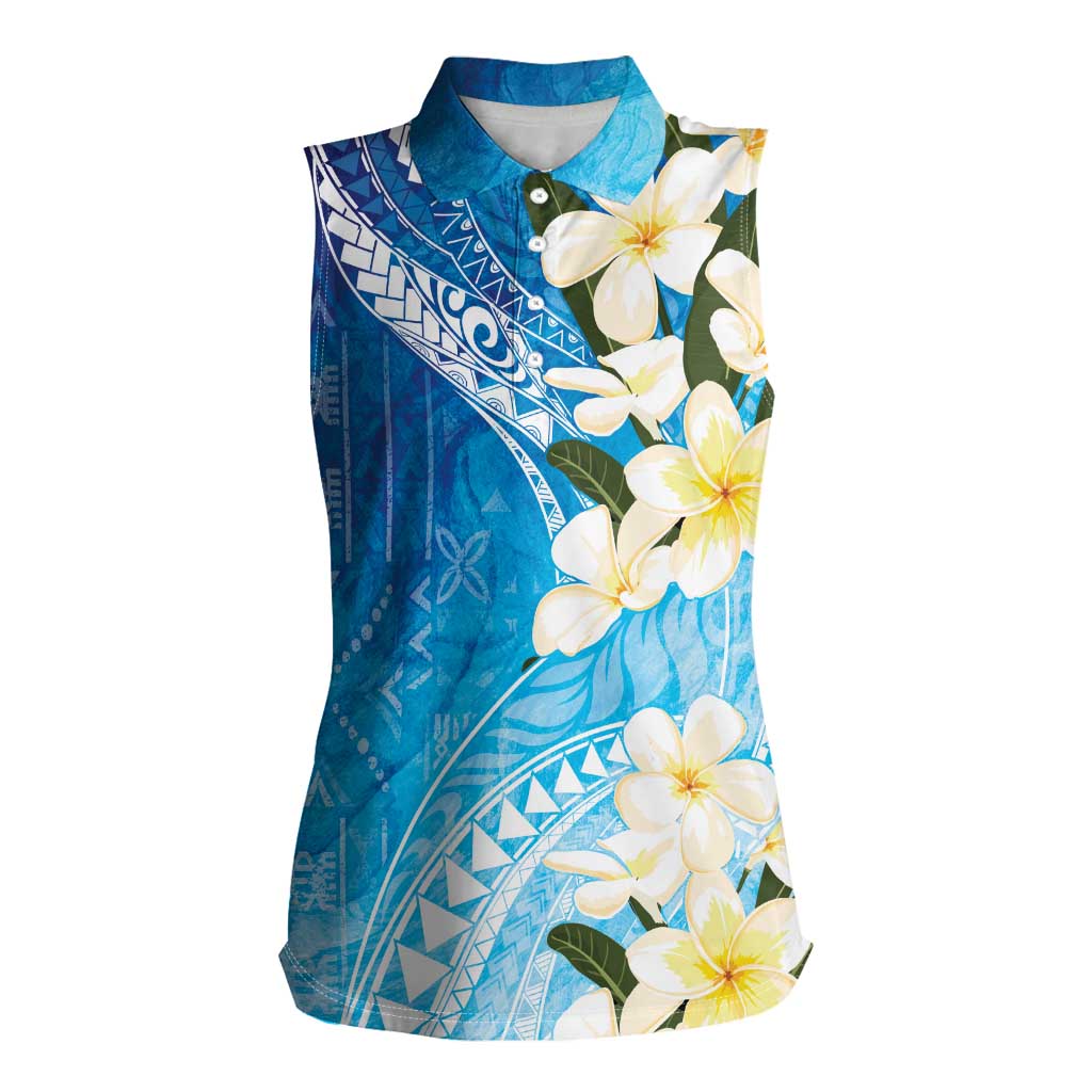 Aloha Hawaii Festive Women Sleeveless Polo Shirt Frangipani Lace Classic - Oceanic