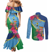 Personalized Malampa Fiji Day Together We Grow Couples Matching Mermaid Dress and Long Sleeve Button Shirt Special Tapa Mix - Polynesian Pride