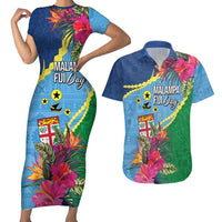 Personalized Malampa Fiji Day Together We Grow Couples Matching Short Sleeve Bodycon Dress and Hawaiian Shirt Special Tapa Mix - Polynesian Pride
