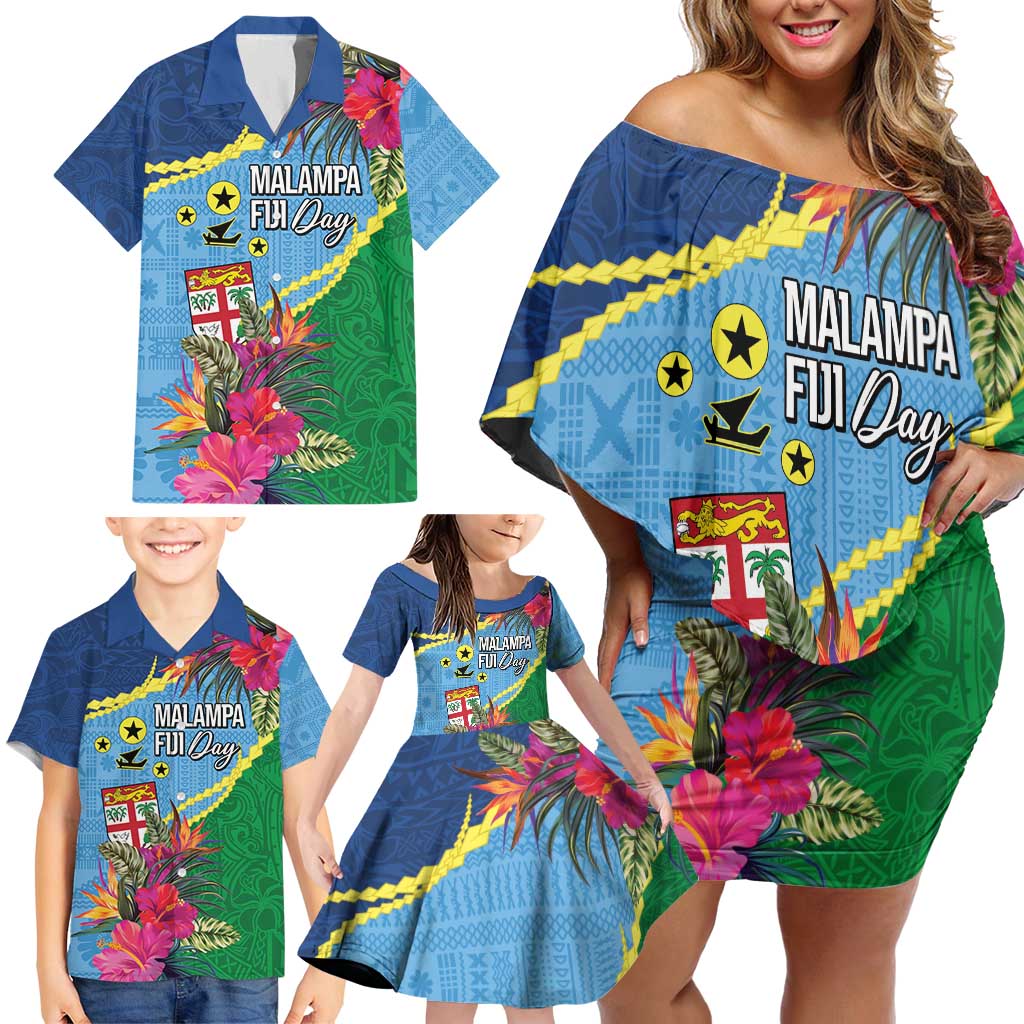 Personalized Malampa Fiji Day Together We Grow Family Matching Off Shoulder Short Dress and Hawaiian Shirt Special Tapa Mix - Polynesian Pride