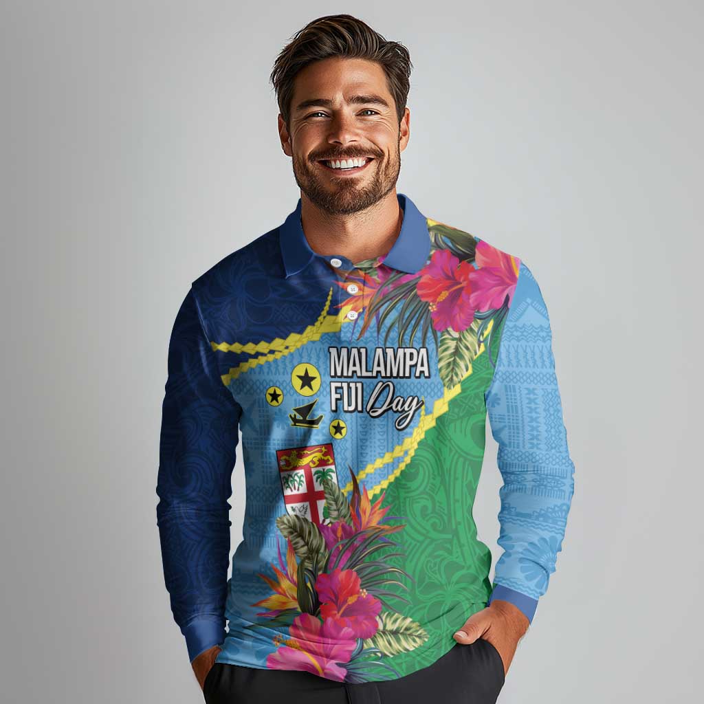 Personalized Malampa Fiji Day Together We Grow Long Sleeve Polo Shirt Special Tapa Mix - Polynesian Pride