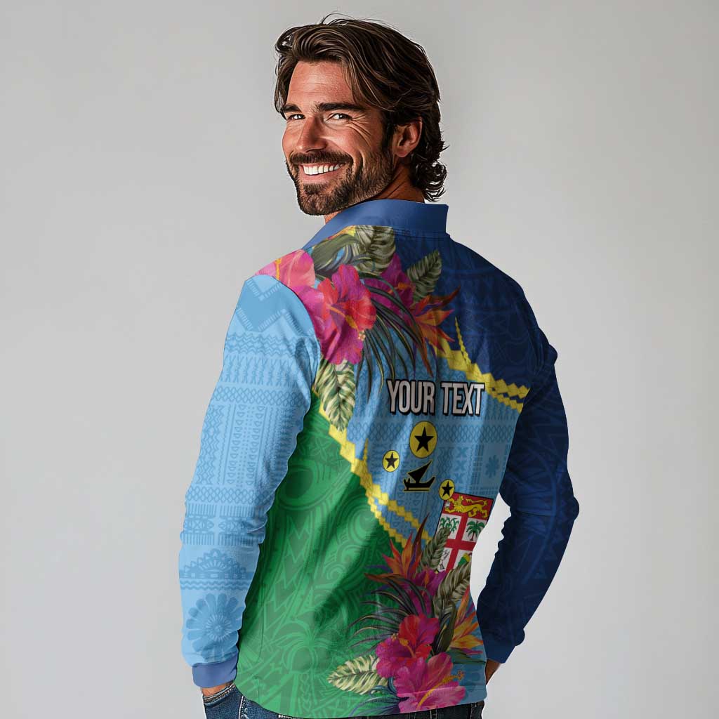 Personalized Malampa Fiji Day Together We Grow Long Sleeve Polo Shirt Special Tapa Mix - Polynesian Pride