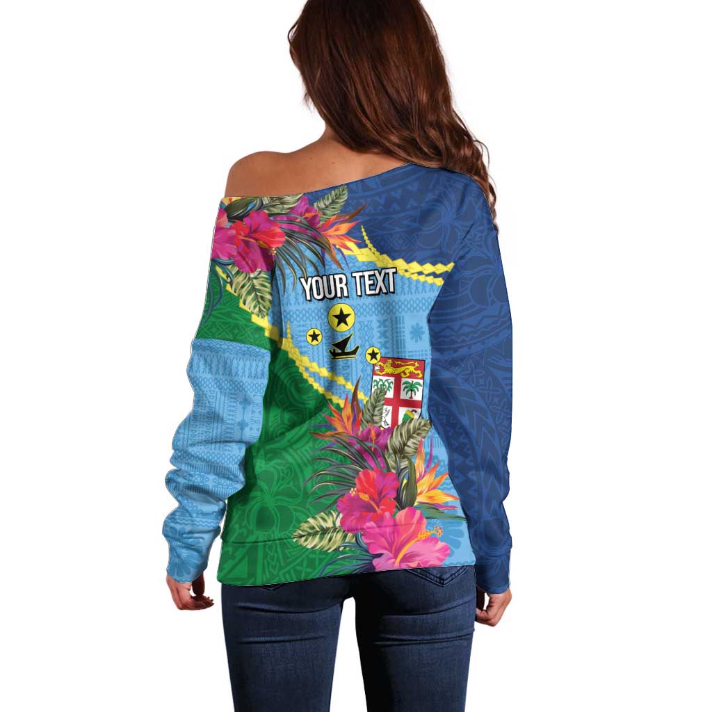 Personalized Malampa Fiji Day Together We Grow Off Shoulder Sweater Special Tapa Mix - Polynesian Pride